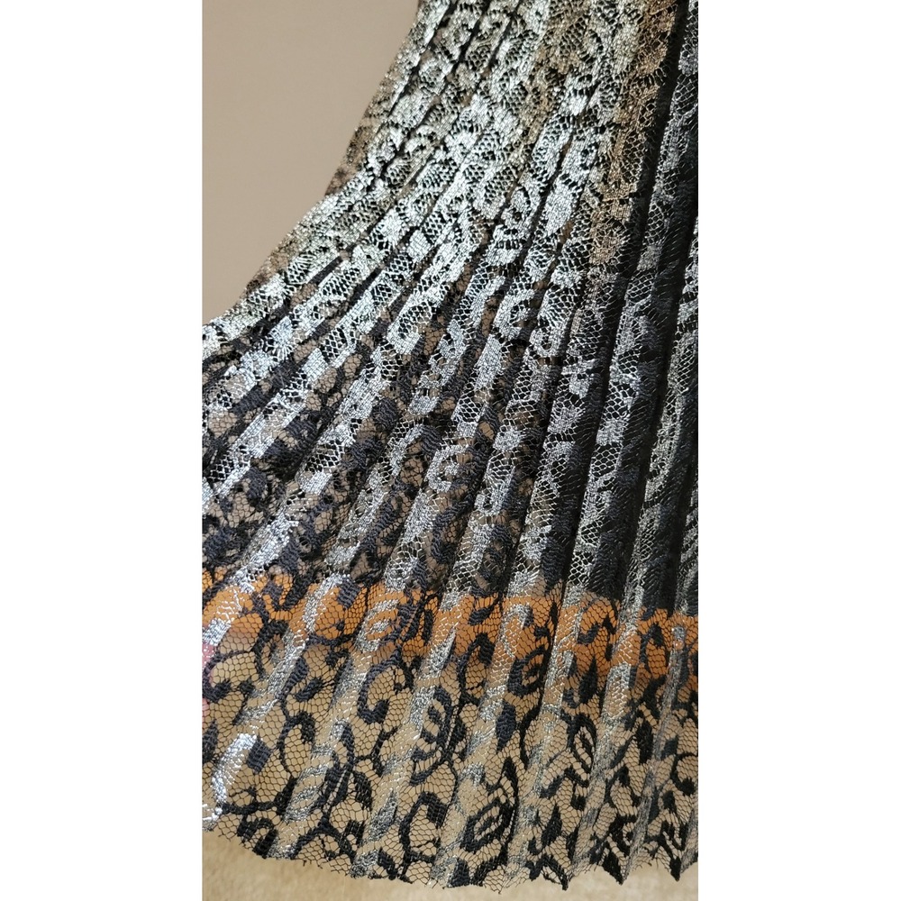 Eloquii Black & Sliver Lace Pleated Midi Skirt - Picture 7 of 7